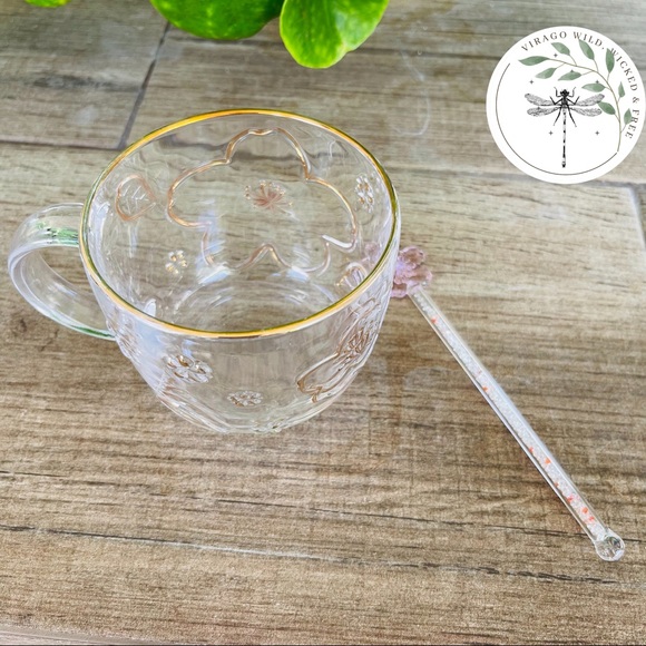 New 2020 China Starbucks Sakura Cherry 3D Petal Glass Mug Cup With Glass Rod - Picture 6 of 6